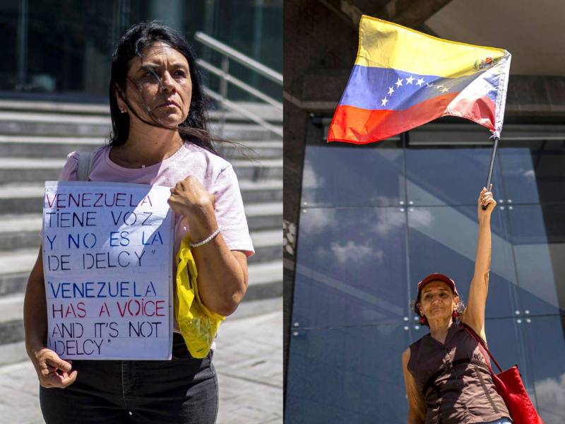 Frente a la sede de Naciones Unidas en Caracas, decenas de personas se reunieron para protestar contra la participación de la presidenta encargada de Venezuela, Delcy Rodríguez, en la Asamblea de la ONU.
