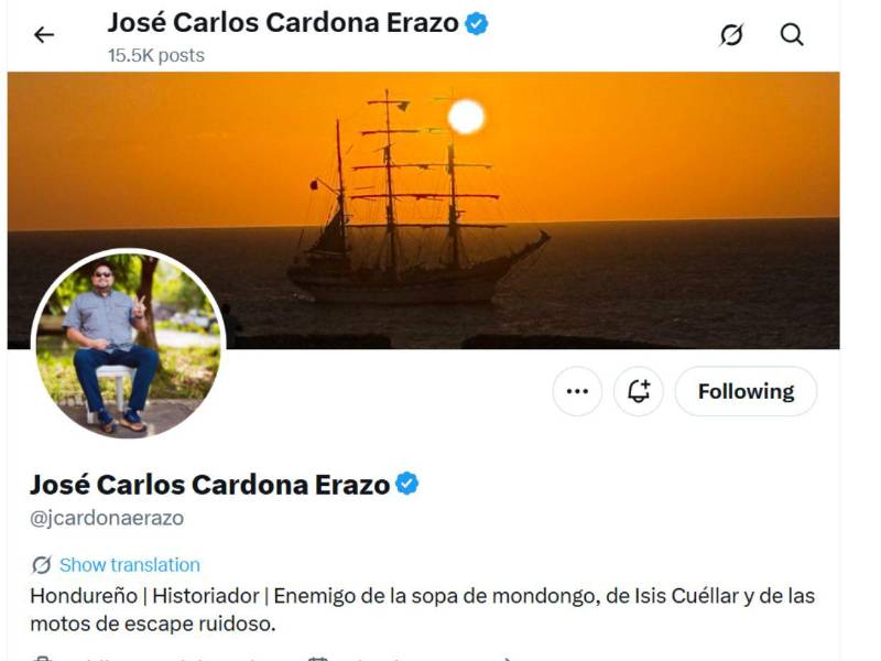 La nueva descripción de Carlos Cardona en su cuenta oficial de X.