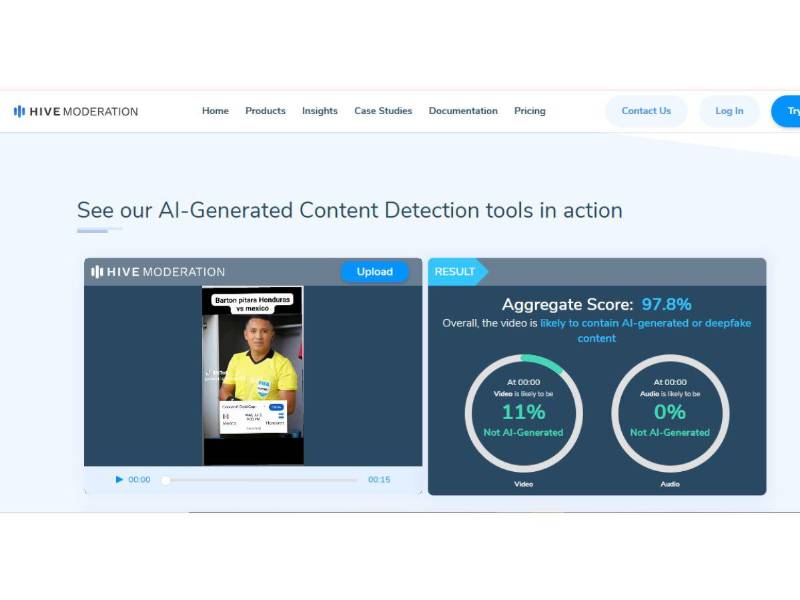 Captura de pantalla a los resultados de Hive Moderation hecha el 2 de julio de 2025.
