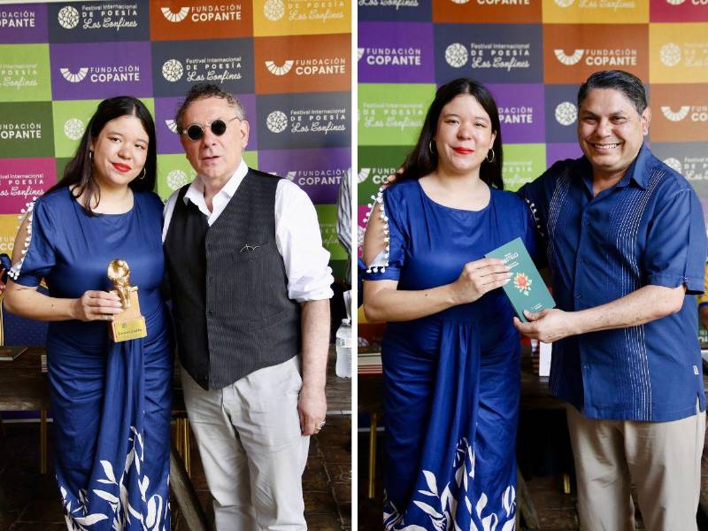 Eleonora Castillo recibió de manos de Juan Carlos Mestre la estatuilla, obra del artista plástico Gustavo Armijo, que la acredita como ganadora del Premio Nacional de Poesía Los Confines. El profesor Benito Martínez, de la UPNFM, hizo entrega de la primera edición de Los excesos de mi búsqueda.