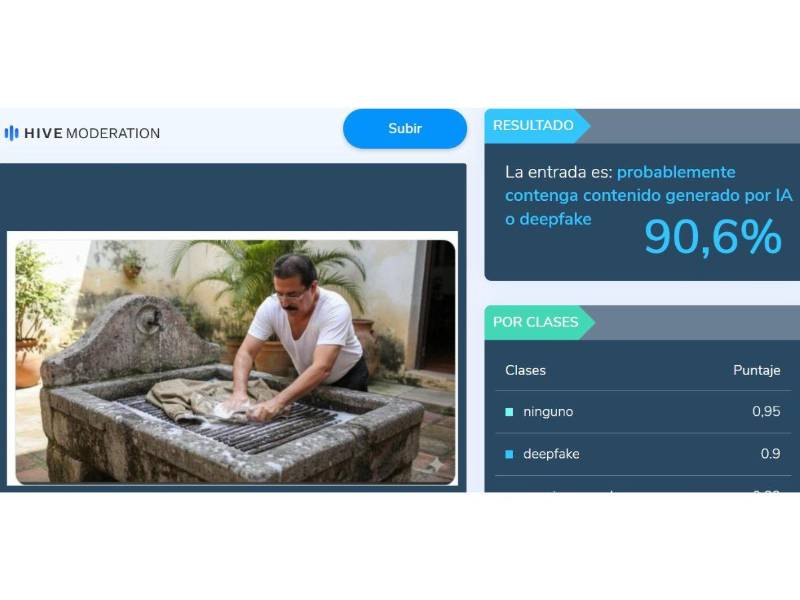Captura de pantalla a los resultados de la herramienta Hive Moderation.