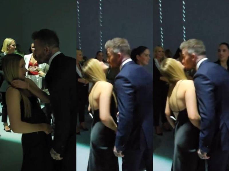 Harper Beckham esquiva los besos de su padre David en evento público.