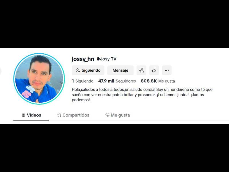 Captura de pantalla al perfil de TikTok que difunde deepfakes sobre falsos hondureños.