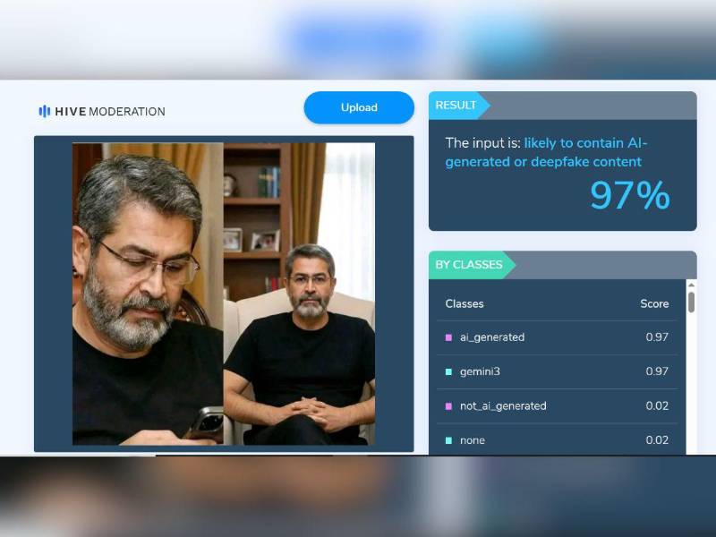 Captura de pantalla a los resultados de la herramienta Hive Moderation.
