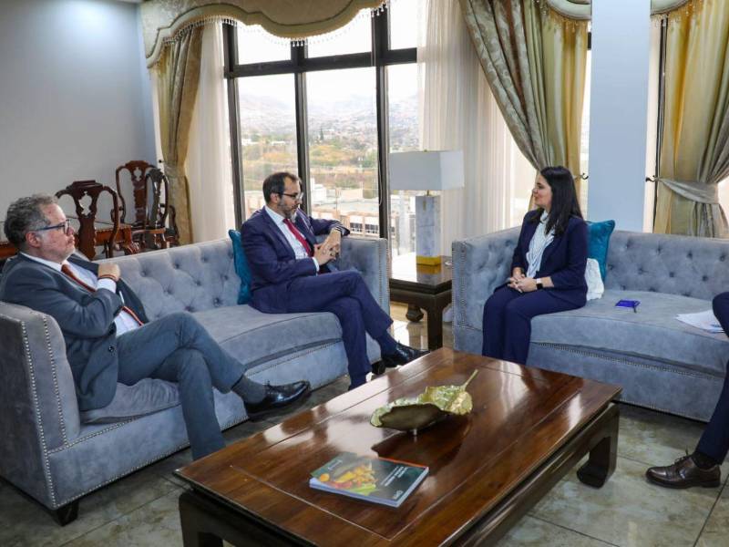 La subsecretaria de Política Exterior, Pamela Handal, se reunió con Alejandro Álvarez y Sergio Aguiñada, miembros de la Oficina del Sistema de Naciones Unidas en Honduras.