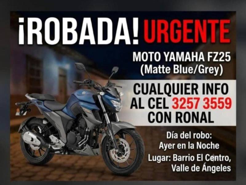 Enfrente de su casa, le roban motocicleta a joven en Valle de Ángeles