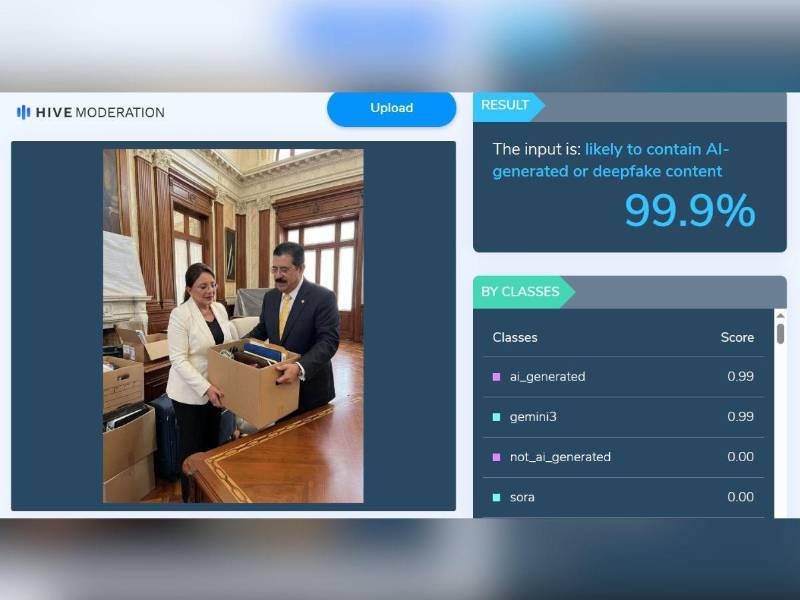Captura de pantalla a los resultados de la herramienta Hive Moderation.