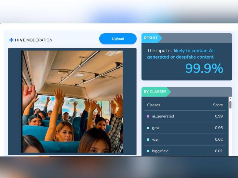 Captura de pantalla de los resultados de la herramienta Hive Moderation.