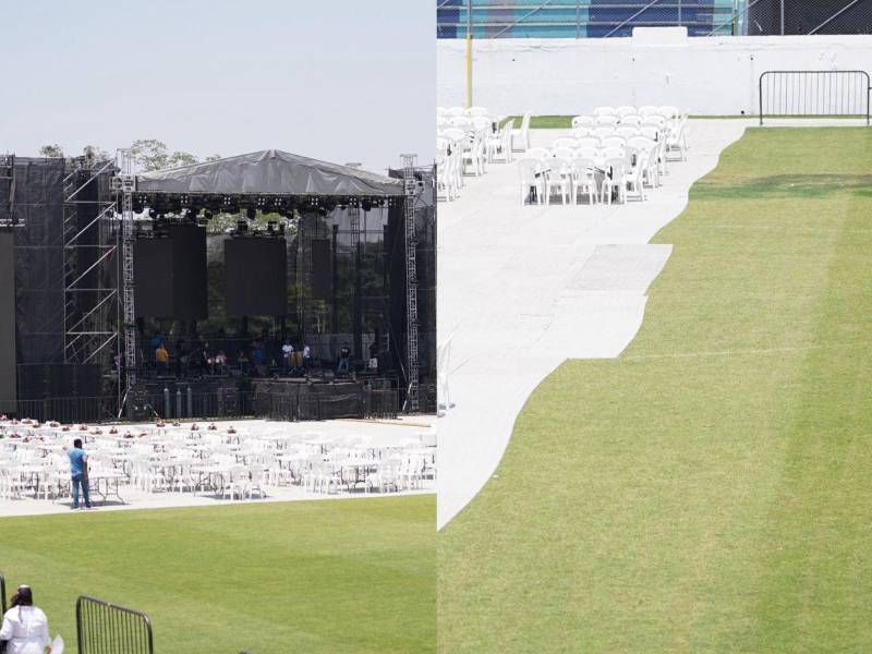Así luce la grama del Morazán previo al evento al concierto del artista Eddie Herrera por el Día de las Madres organizado por la Municipalidad de San Pedro Sula.