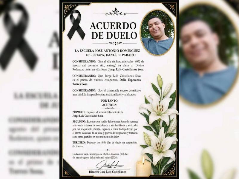 La comunidad expresa su pesar por la muerte de Jorge Luis Castellanos Sosa.