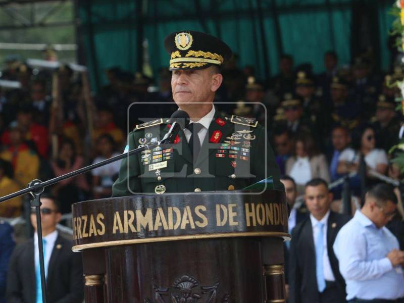 El general Héctor Benjamín Valerio Ardón durante su discurso de asunción como jefe del Estado Mayor Conjunto de las Fuerzas Armadas.