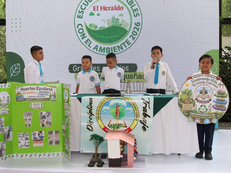 Los niños de la Escuela Gubernamental de Varones Lempira convierten llantas y botellas plásticas en huertos y jardines colgantes con su proyecto denominado Sembrando vida, reciclando esperanza.