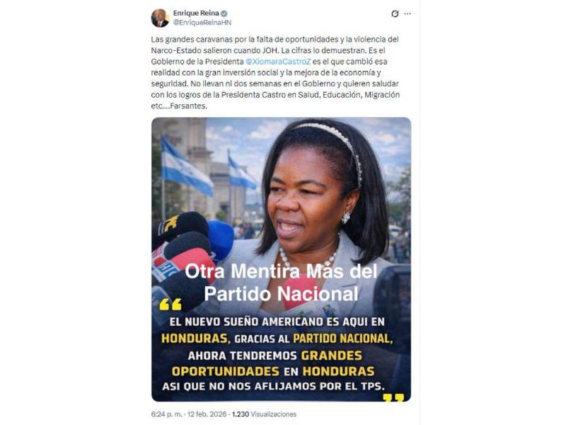 Captura de pantalla a una publicación de X de la cuenta de Enrique Reina.