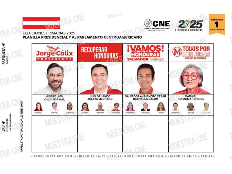 Papeleta presidencial oficial del Partido Liberal en las primarias.