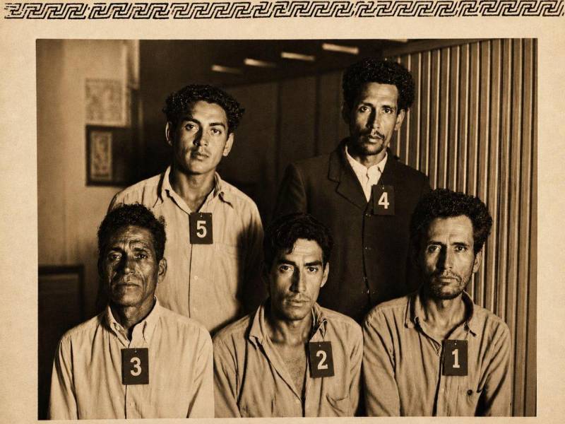 En la imagen aparecen Salvador Mendoza, Benjamín Rodríguez, Francisco Gómez, Eduviges Cruz y Manuel García, quienes fueron detenidos en 1939 en Honduras.