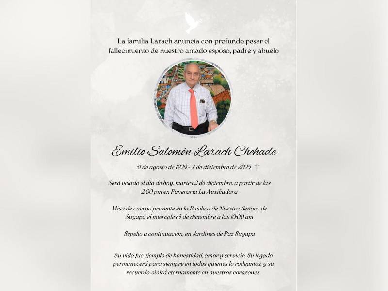 Don Emilio falleció este día en la capital. Sus restos serán velados a partir de las 2:00 de la tarde en la funeraria La Auxiliadora.