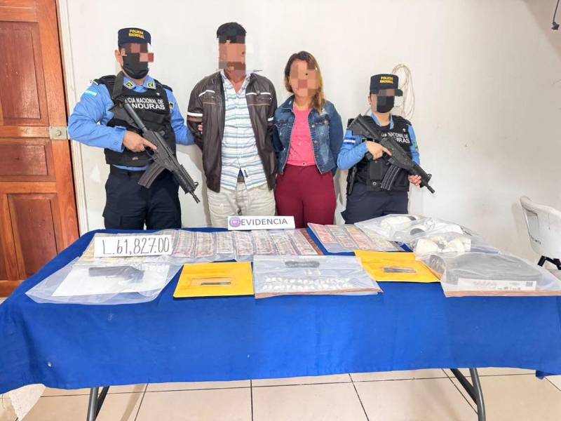 Equipos de la Policía Nacional desmantelaron un centro de distribución de drogas y capturaron a una pareja en Lepaera, Lempira.