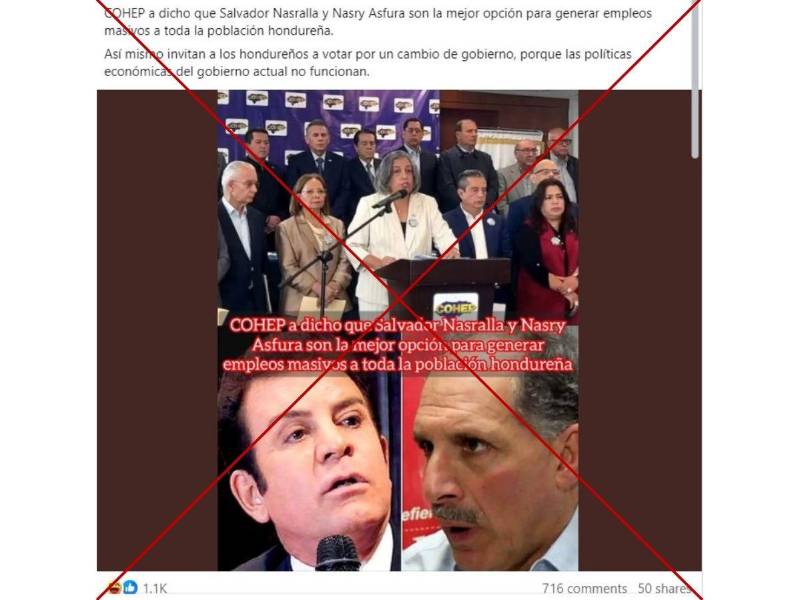 Captura de pantalla a una publicación de Facebook hecha el 19 de noviembre de 2025.