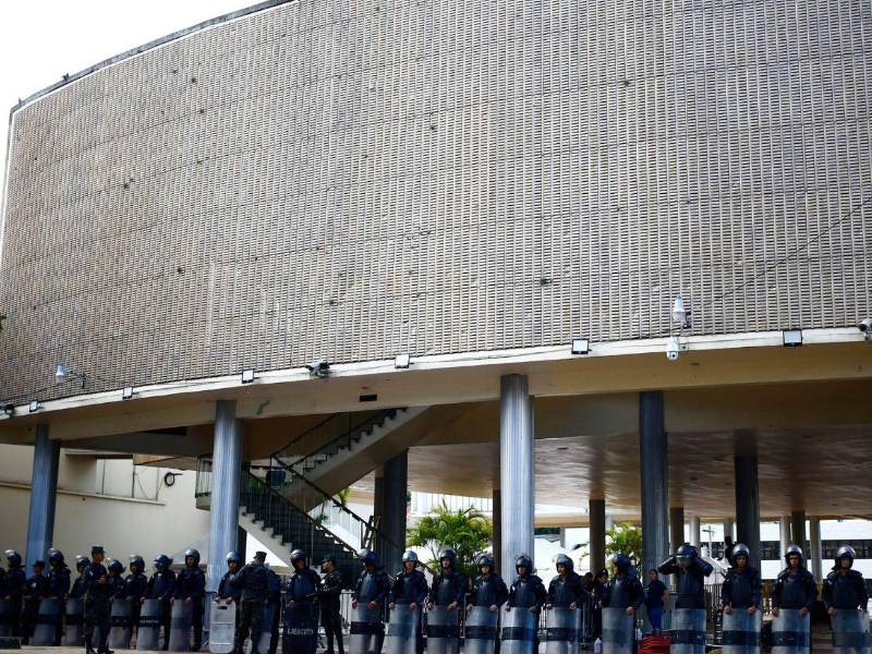 Los agentes están apostados en la parte baja del Congreso Nacional.