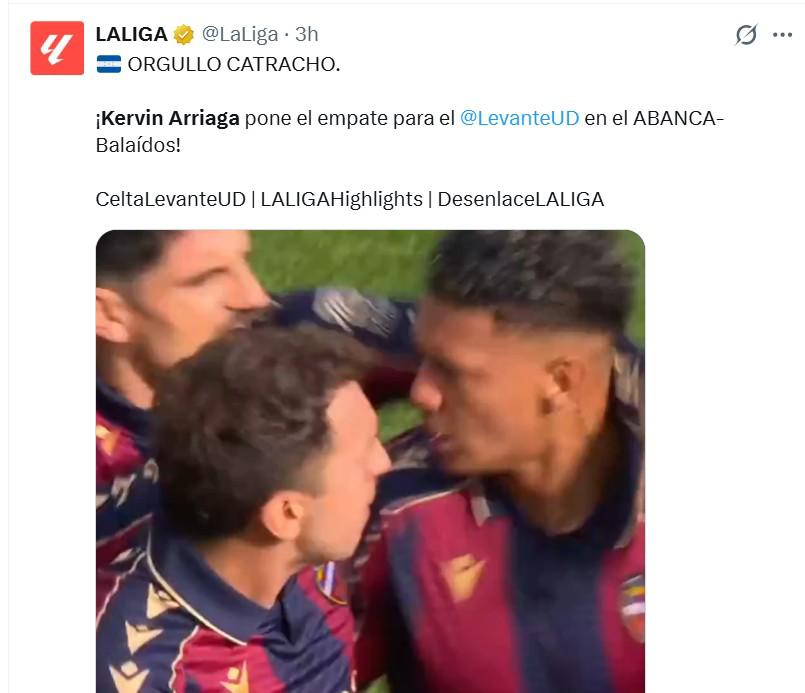 Lo que dicen en España sobre golazo de Kervin Arriaga en triunfo del Levante