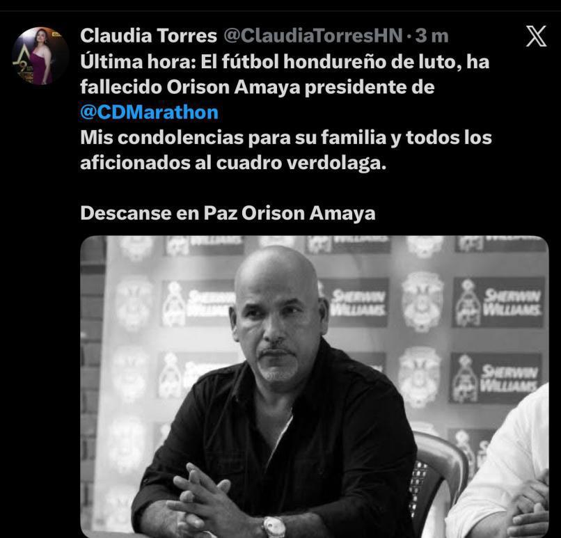 Rely Maradiaga se quiebra y lanza promesa tras la muerte de Orinson Amaya, presidente de Marathón