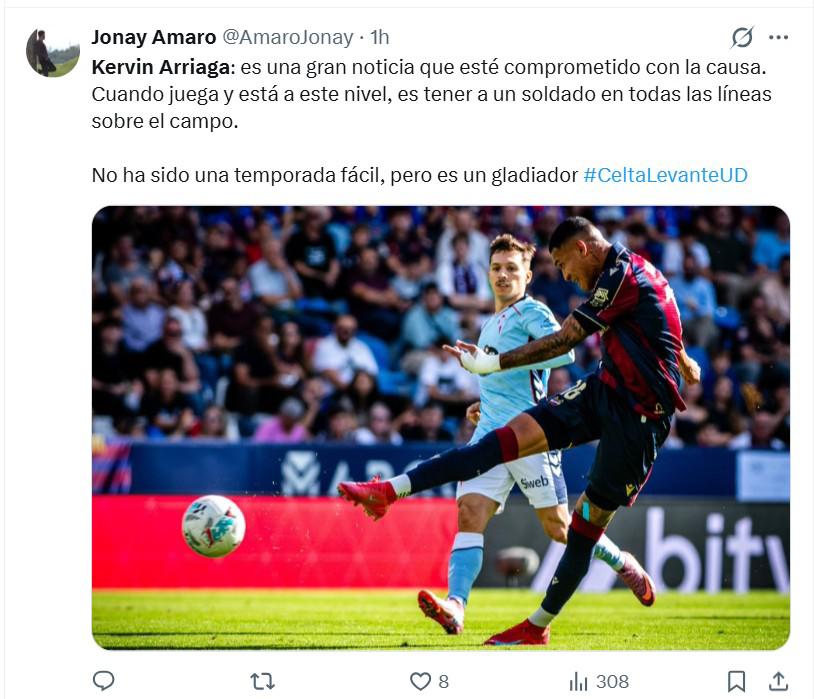 Lo que dicen en España sobre golazo de Kervin Arriaga en triunfo del Levante