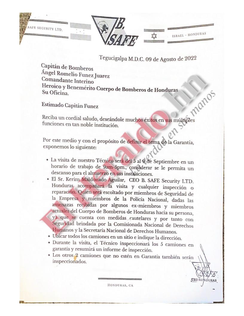 $!Entre la documentación en poder de la Unidad Investigativa de EL HERALDO Plus está una carta de la empresa proveedora en la que ratifica su presencia en Honduras.