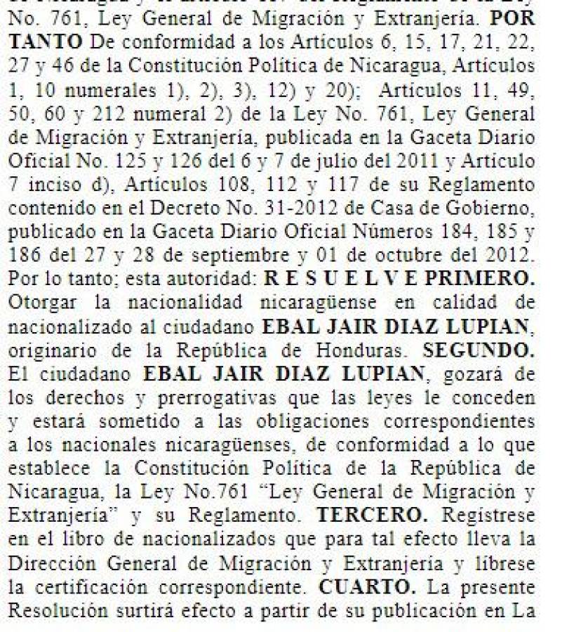 Exclusiva: Ebal Díaz fue nacionalizado nicaragüense