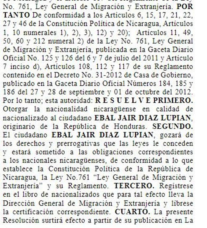 Exclusiva: Ebal Díaz fue nacionalizado nicaragüense