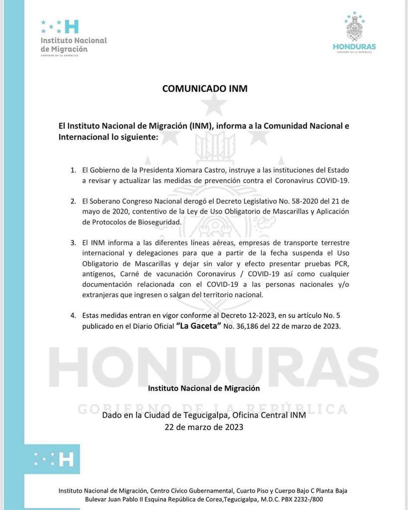 Comunicado del Instituto Nacional de Migración.