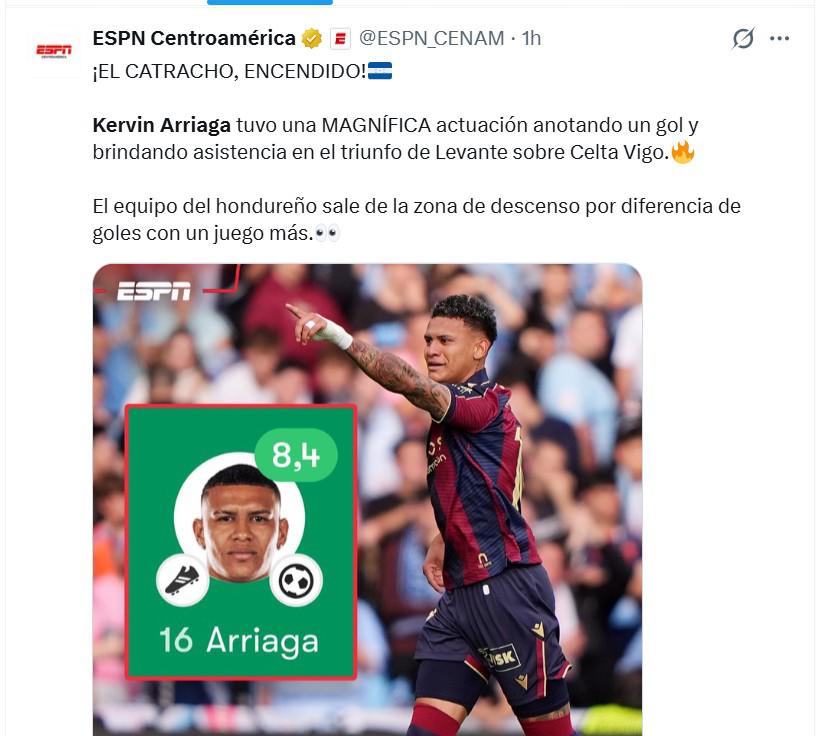 Lo que dicen en España sobre golazo de Kervin Arriaga en triunfo del Levante