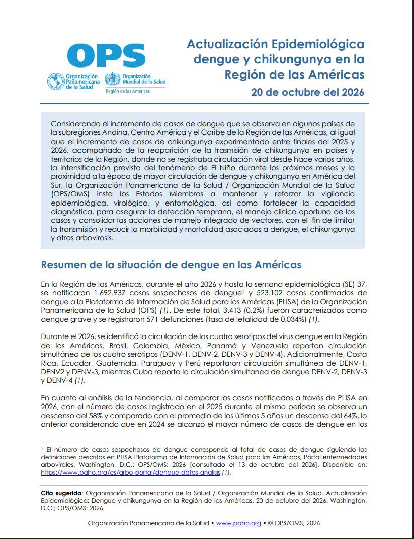 La actualización epidemiológica del organismo insta a los países de la región a fortalecer la capacidad de respuesta y vigilancia ante aumento de casos.