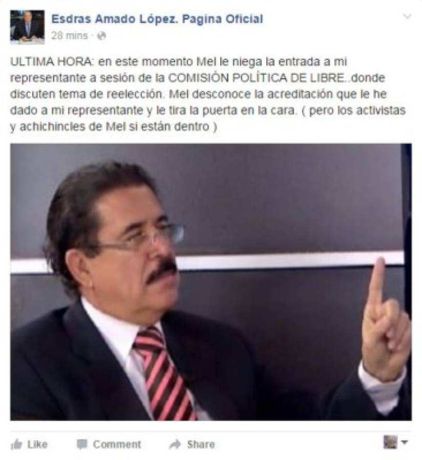 La denuncia que hizo Esdras Amado López a través de su cuenta de Facebook.