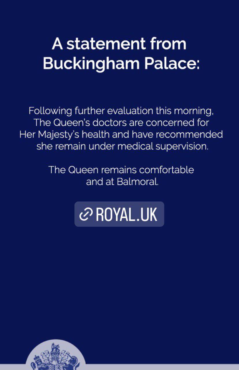 Este fue el corto comunicado que emitió el Palacio de Buckingham sobre el estado de salud de la reina Isabel II.