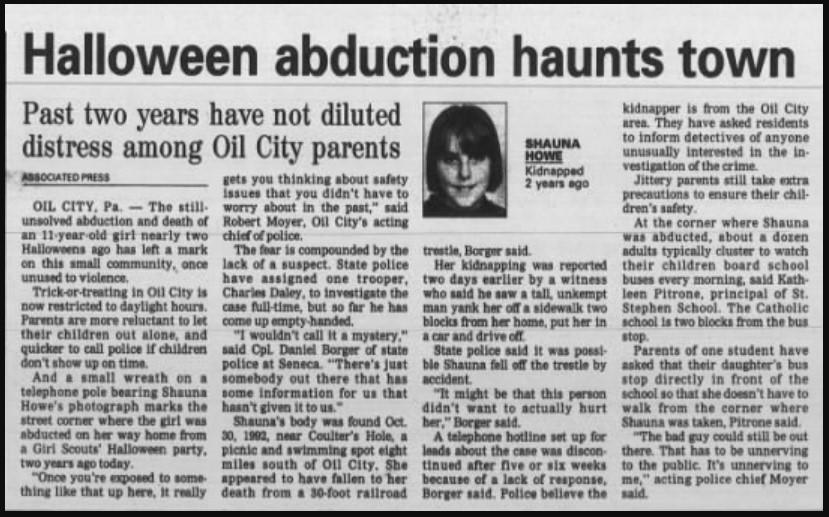 Shauna Howe: el caso que canceló Halloween por 15 años en una ciudad de Pensilvania