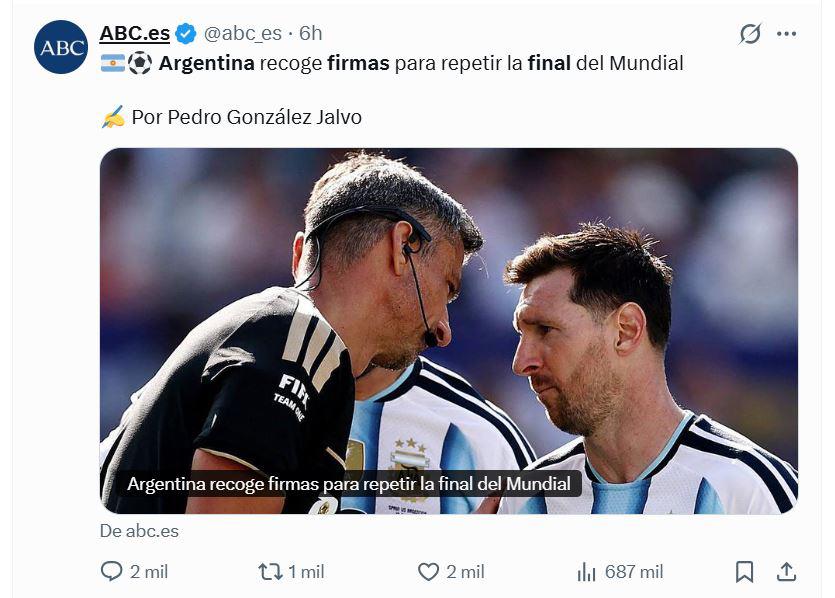 Inaudito: recolectan firmas en Argentina para repetir la final del Mundial vs España