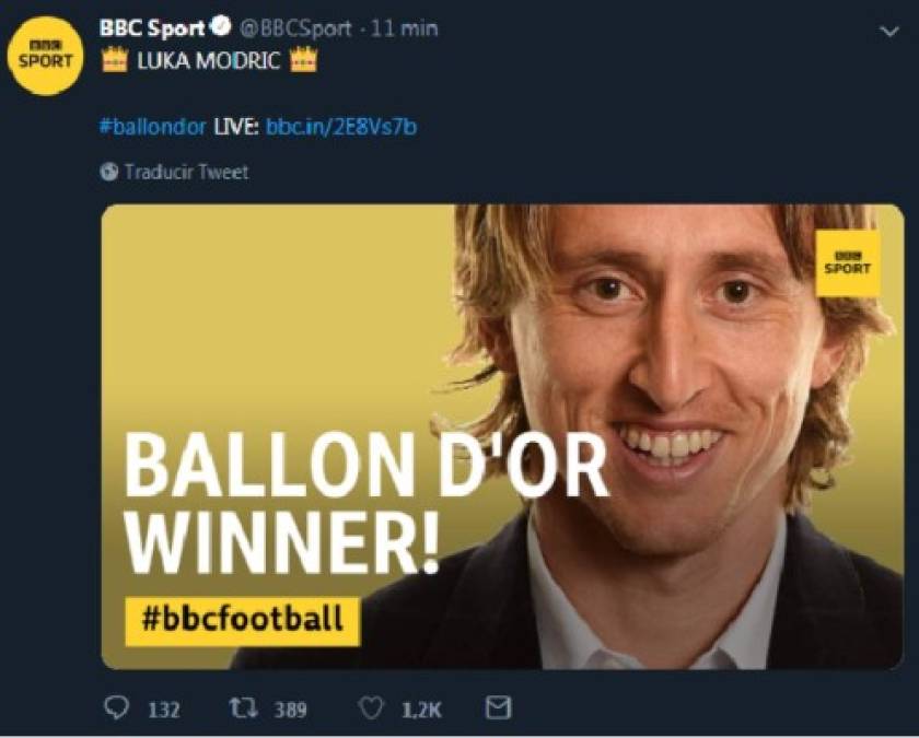 Reacciones en Twitter tras el nombramiento de Luka Modric como Balón de Oro