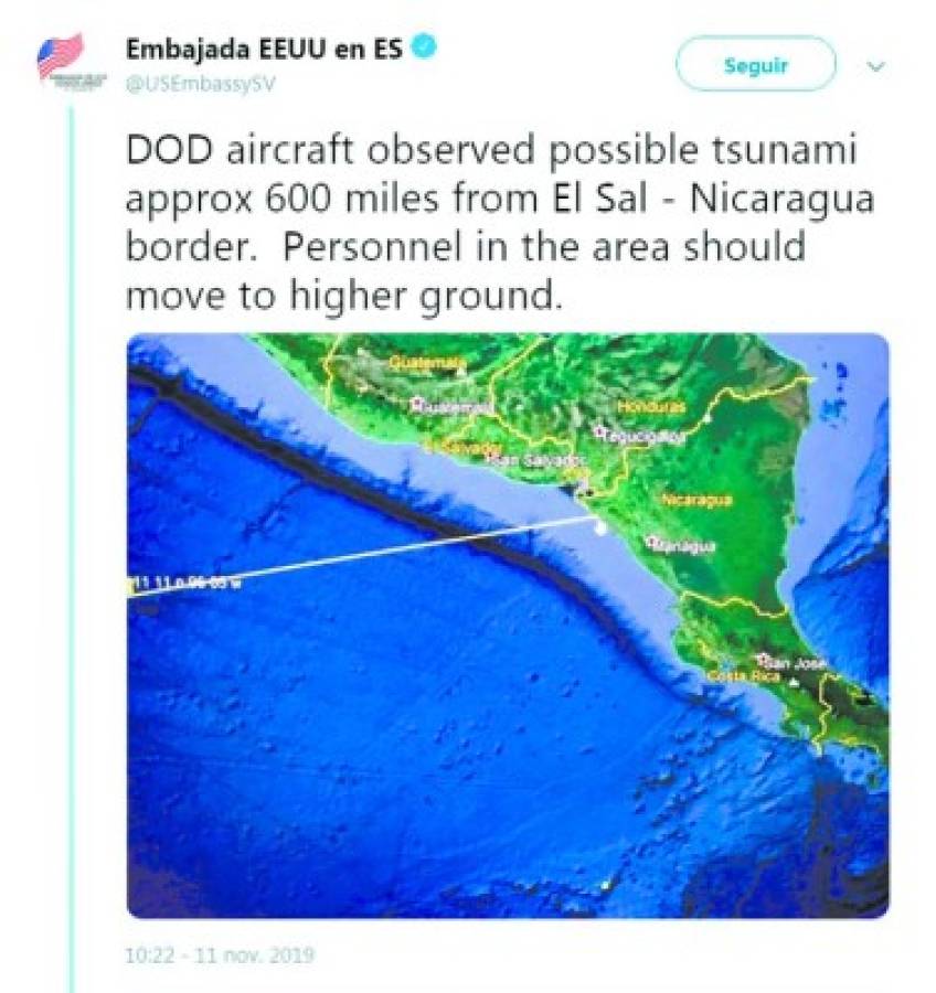 Captura del tuit publicado por la Embajada de Estados Unidos en El Salvador.