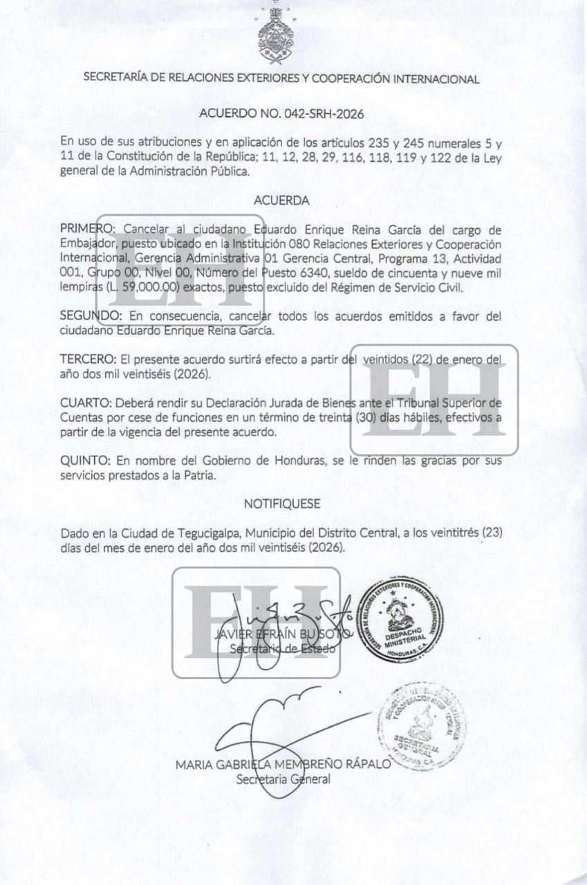 El acuerdo de cancelación fue firmado el 23 de enero de este año.
