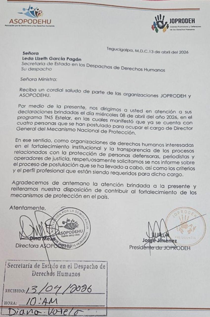 Documento remitido por organismos de DD HH a Leda Pagán.