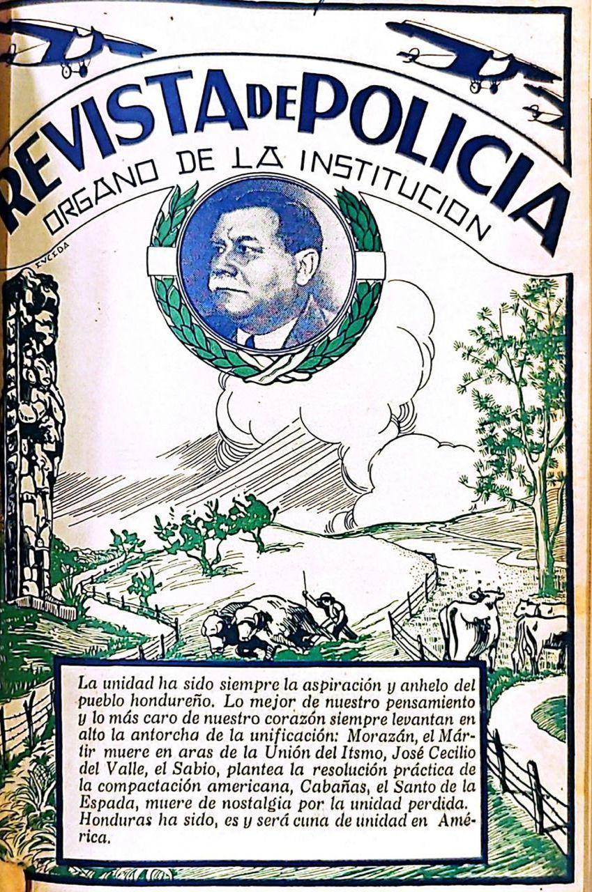Imagen de un ejemplar de la Revista de Policía, en donde destaca la fotografía del general Tiburcio Carías Andino.