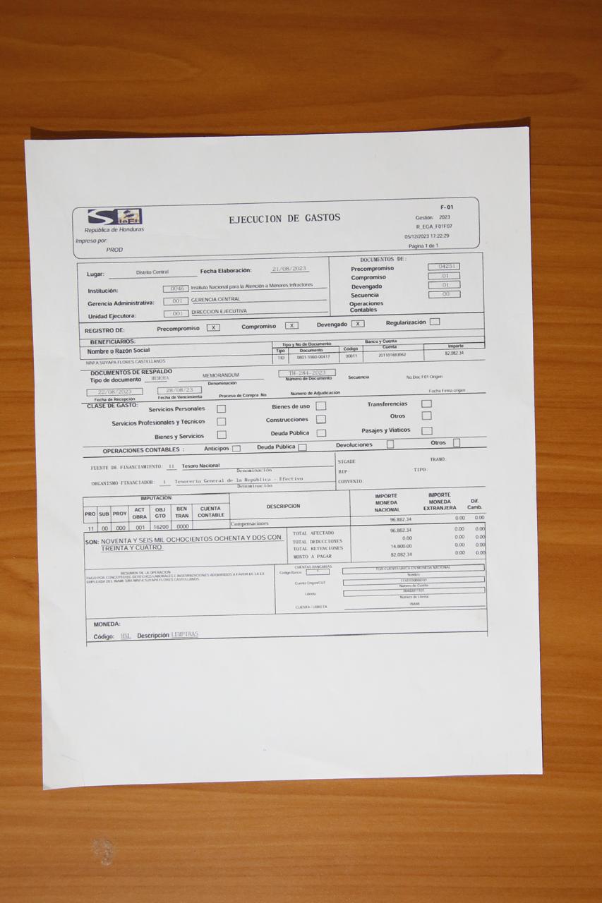 $!Ninfa Flores directora del INAMI recibió un poco mas de 96 mil lempiras por pago de prestaciones según documentos en posesión de EL HERALDO