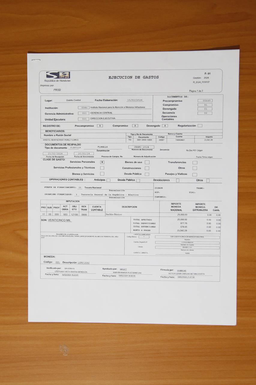 $!Este es el comprobante de pago de Kristel Montserrat Pérez Flores, hija de la directora del INAMI, Ninfa Flores