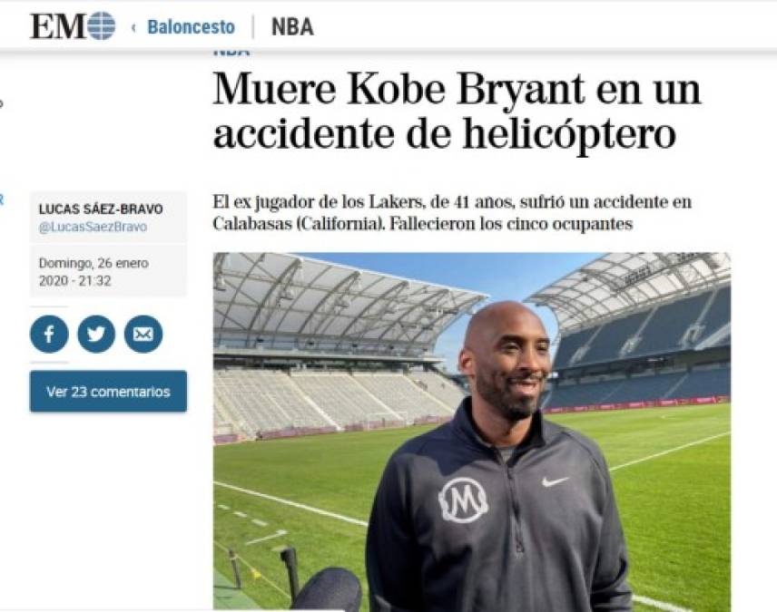 El mundo conmocionado por muerte de Kobe Bryant: Así informaron los medios