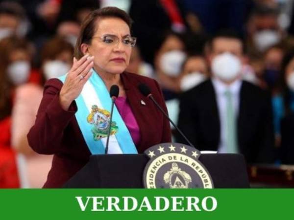 La presidenta Xiomara Castro al momento de pronunciar su discurso durante la toma de posesión, el jueves 27 de enero de 2022. Foto: EL HERALDO.