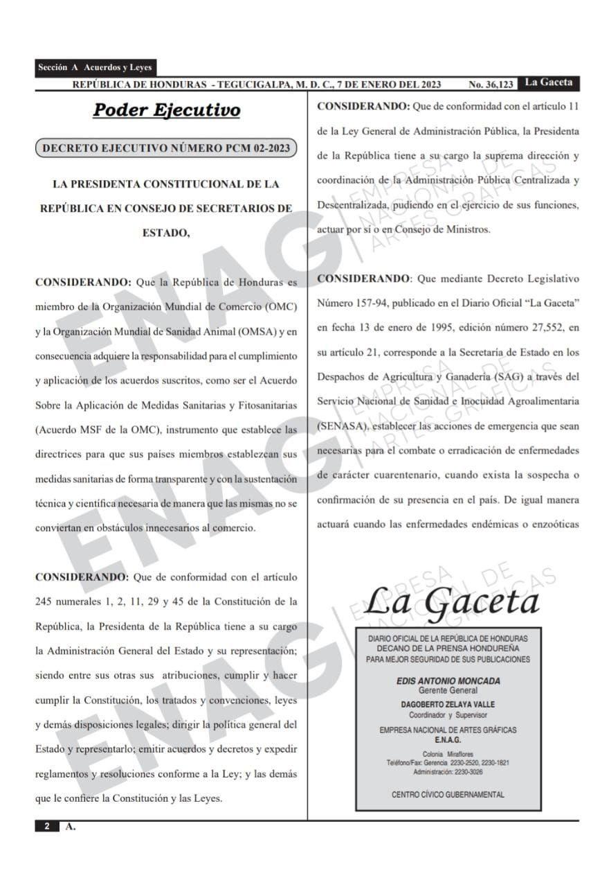 Honduras en alerta sanitaria durante 90 días por gripe aviar