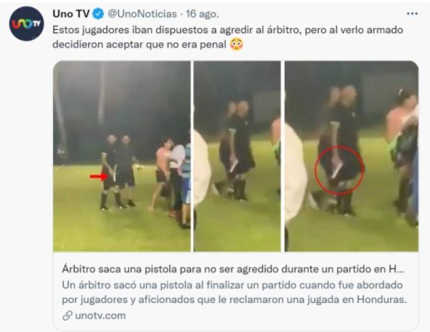 Árbitro que sacó una pistola durante partido en Copán genera revuelo a nivel mundial (Fotos)