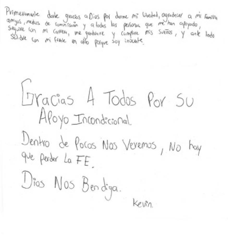 La carta que Kevin Solórzano escribió desde la cárcel