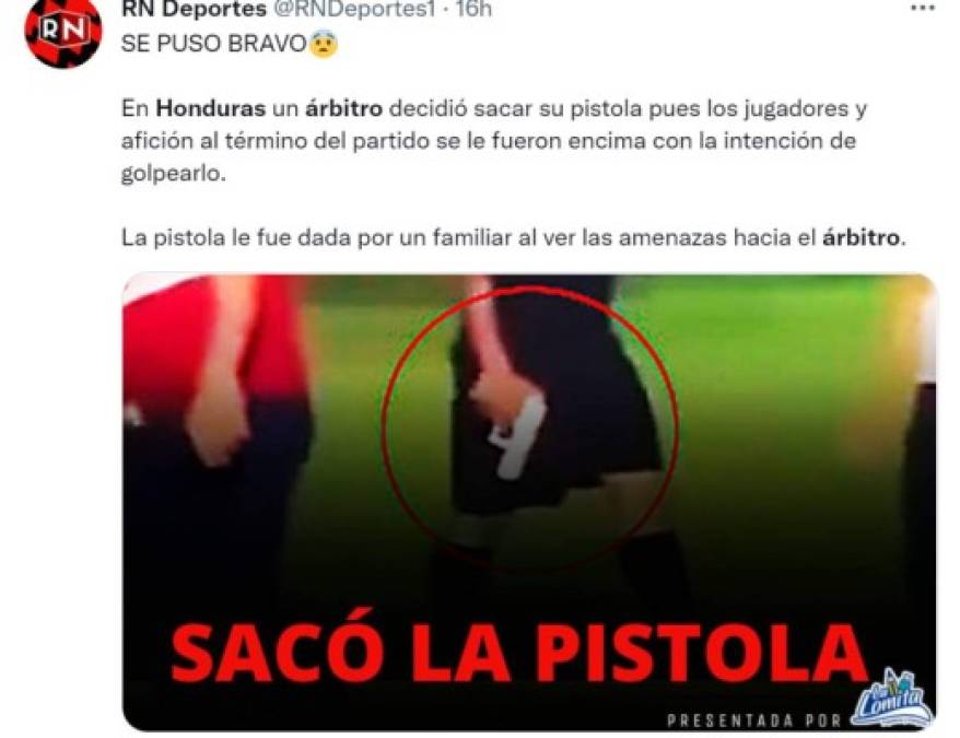 Árbitro que sacó una pistola durante partido en Copán genera revuelo a nivel mundial (Fotos)