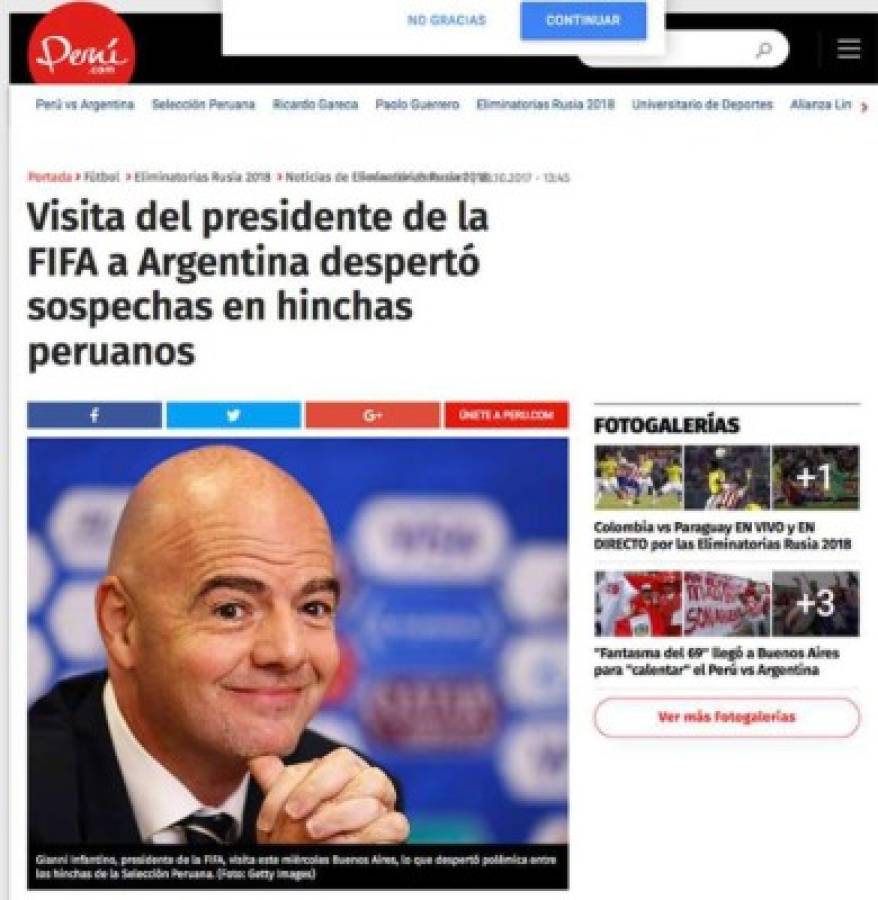 Prensa peruana asegura que partido ante Argentina está 'amañado'